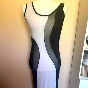 Bodycon dress with mesh siding.